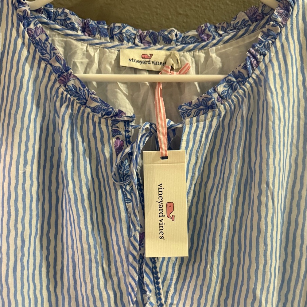 NWT Women's Vineyard Vines border print Bayside blue midi dress! Size large - Picture 4 of 6